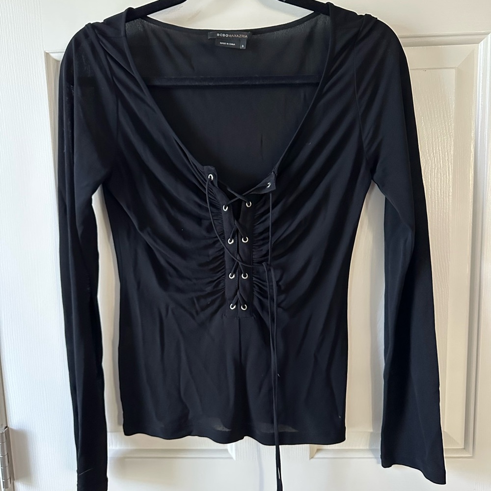 BCBGMaxAzria Black Lace-Up Blouse